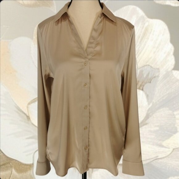 NWT H&M Long Sleeve Collared V-Neck Button Front Blouse - Sz S - Picture 1 of 11